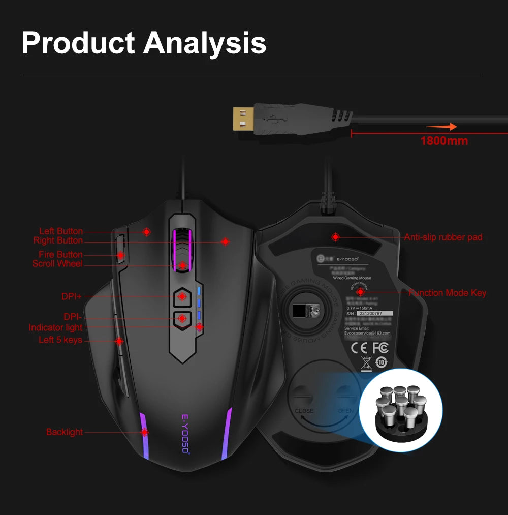 E-YOOSO X-41 USB Wired RGB Gaming Mouse 24000 DPI SG8960 10 buttons programmable game Optical mice for Computer PC Laptop
