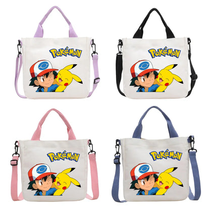 Anime Pokemon Pikachu Canvas Shoulder Bag Cute Cartoon Pattern Print Handbag Boys Girls Leisure Crossbody Bag Birthday Gift