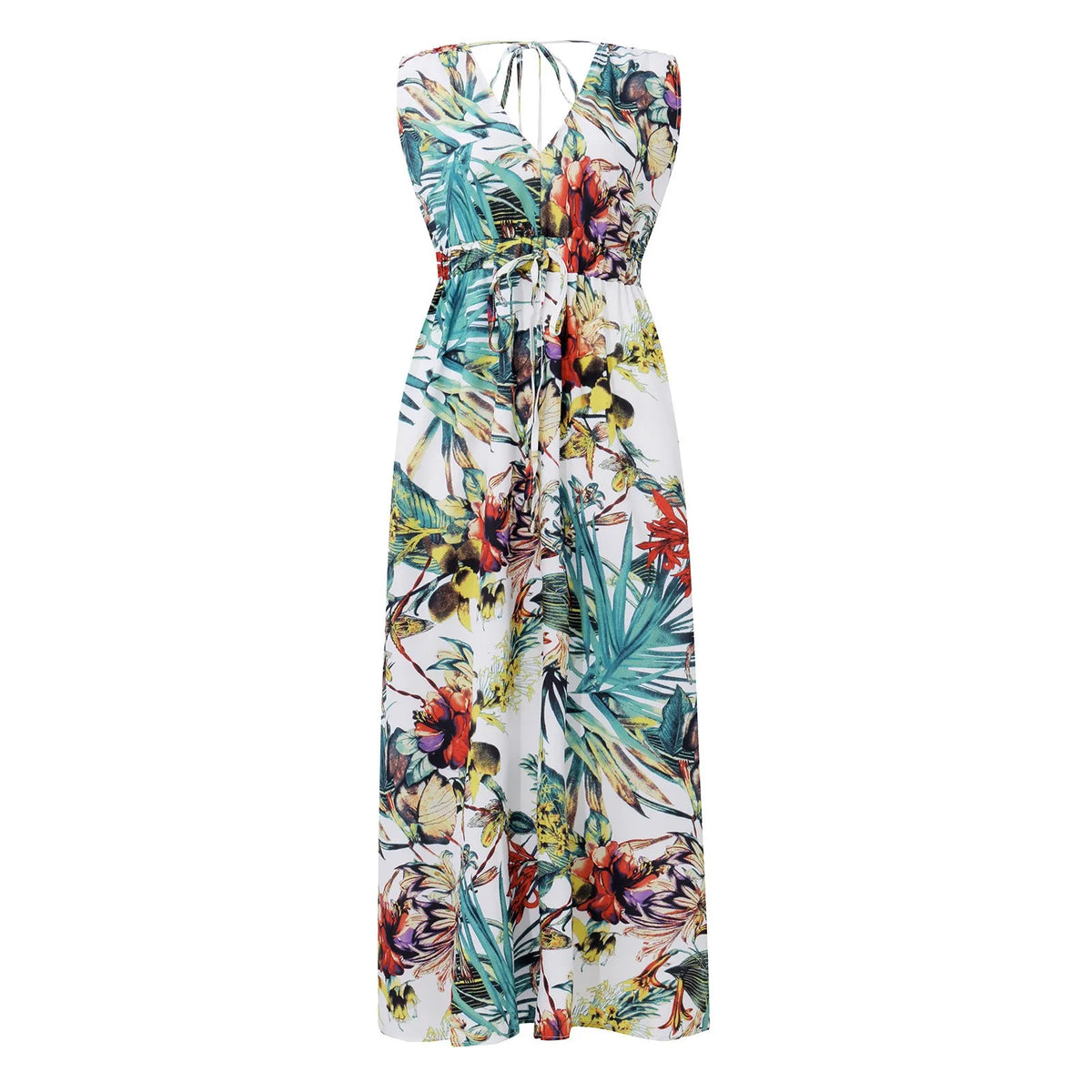Summer Women Chiffon Floral Long Dress French Style Short Sleeve Elastic A-line Dresses Summer Bohemian Print Beach Dress