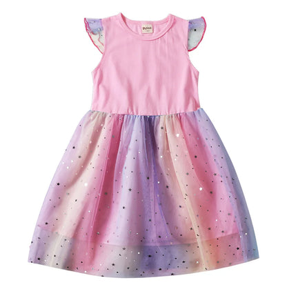 Girls' K-Pop Hunters "Chibi Rainbow" Princess Dress: Flying Sleeve Tutu with Star Sequins