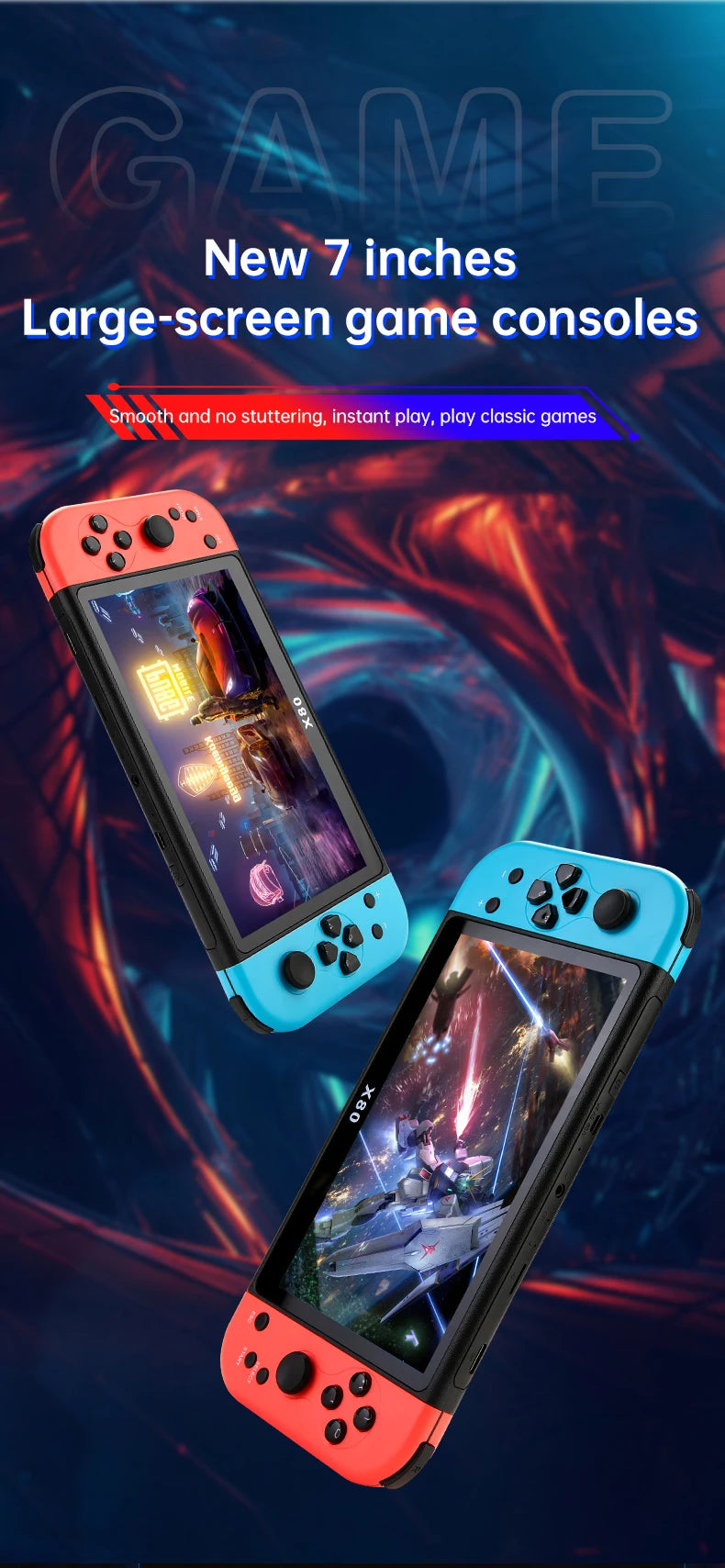 Coopreme X80 Portable Game Console 7-inch HD Large Screen Arcade PS1 Emulator Multi-function Nostalgia Classic PSP Handheld Game