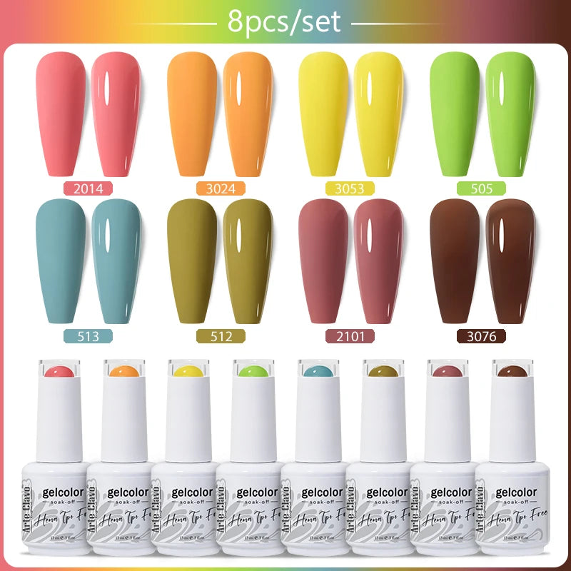 Arte Clavo 8Pcs/Set Gel Nail Polish Set 15ml Colorful Semi Permanent For Manicure Varnish Soak Off UV LED Nail Art Gel Kits