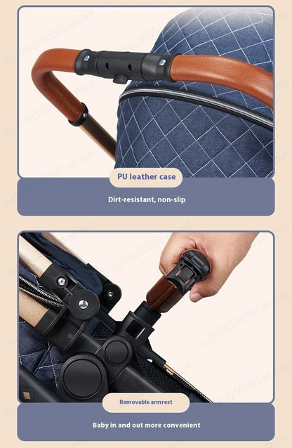Luxury Baby Stroller 3 in 1 High Landscape Baby Cart Can Sit Can Lie Portable Pushchair Baby Cradel Infant Carrier