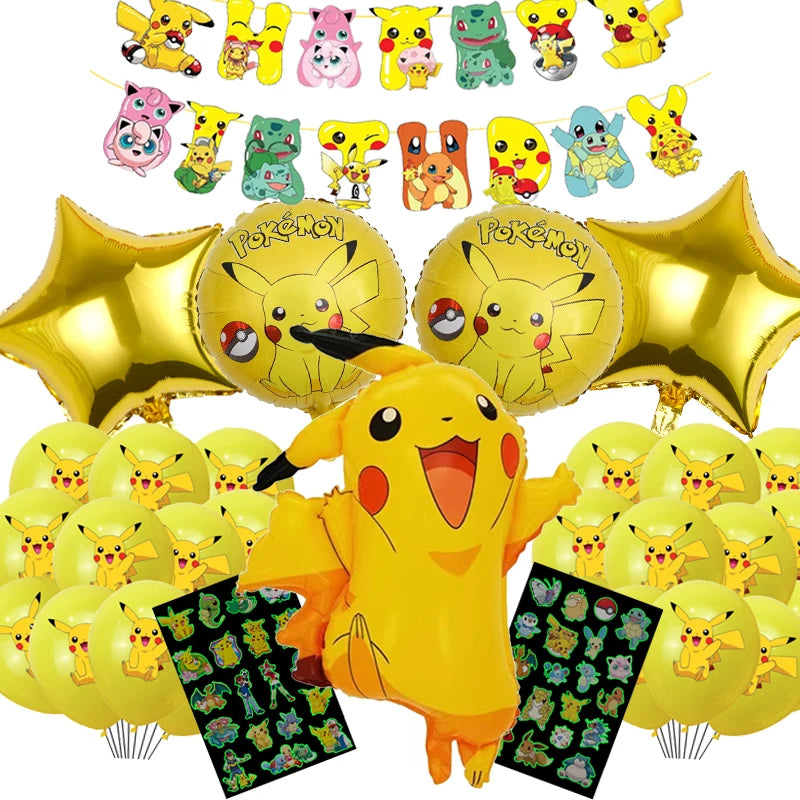Pokemon Birthday Party Supplies Pikachu Party Decorations Foil Balloons Blowouts Tableware Plate Napkin Baby Shower Supplies Toy