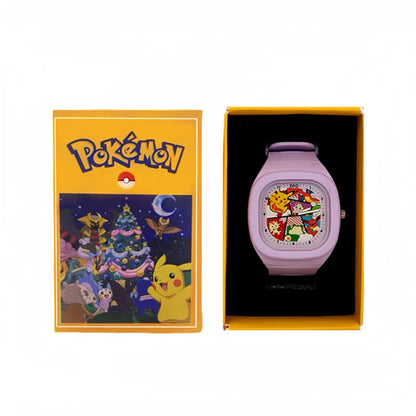 Pocket Monster Watch Anime Pikachu Cartoon Children's Quality Cute Square Watch Gift Box Series Children's Christmas Gifts