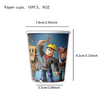 Hot Roblox Disposable Tableware Tableware Set Tablecloth Napkins Candy Box Gift Bag Kids Birthday Party Supplies Gifts