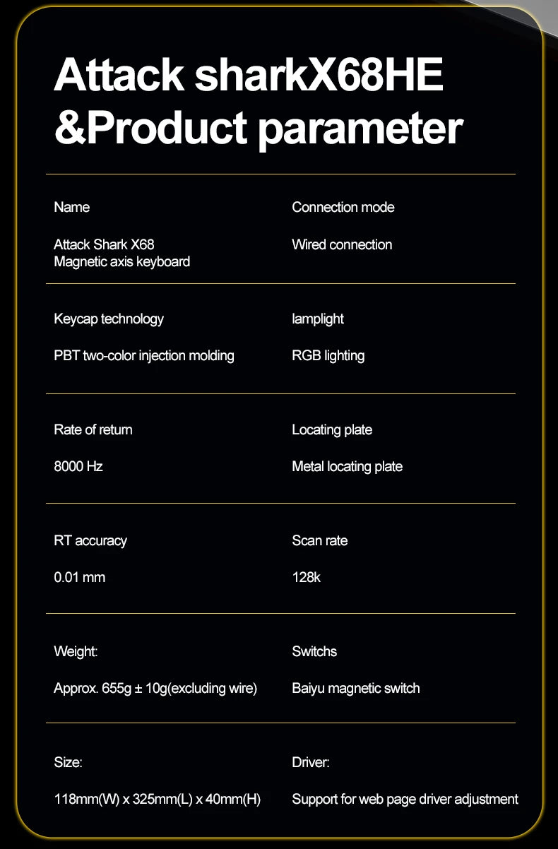 Magnetic Switch Keyboard ATTACK SHARK X68HE Wired and FREEWOLF F68 Wired F68Pro Wireless for Pro Gaming 8K Hz 0.01mm Rapid Trigg