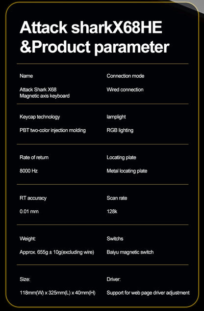 Magnetic Switch Keyboard ATTACK SHARK X68HE Wired and FREEWOLF F68 Wired F68Pro Wireless for Pro Gaming 8K Hz 0.01mm Rapid Trigg