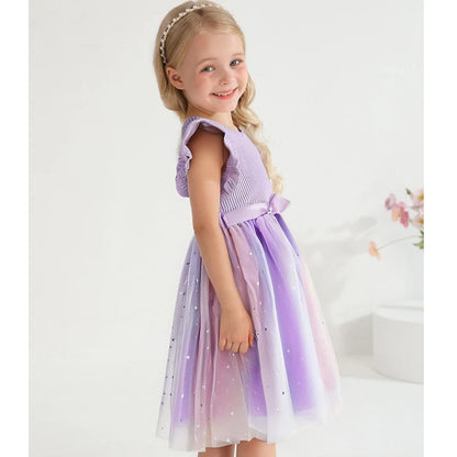 Girls' HUNTRX Rainbow Tulle Princess Dress: Sequin Star & Chibi Idol Party Gown
