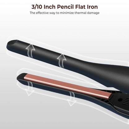Small Flat Iron for Short Hair, Temperature Adjustable Pencil Flat Iron Fast Heat Up, 3/10 Inch Beard Straightening Iron