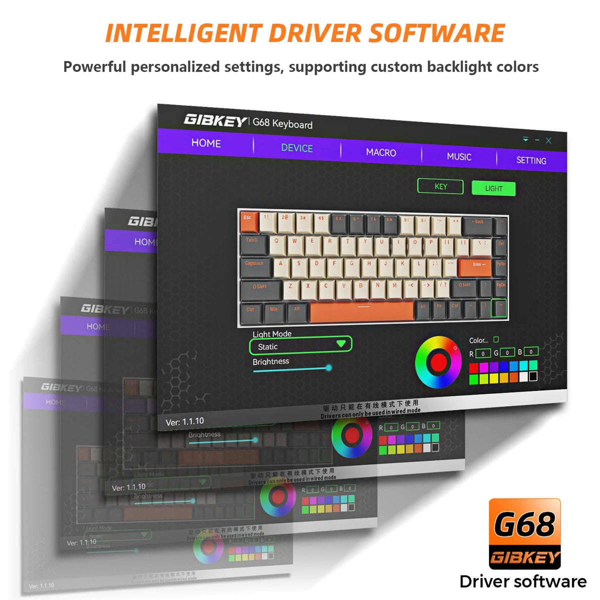G68 Gaming Mechanical keyboard Wireless/Bluetooth Hot-Swappable 65% Keyboards Customized RGB Backlit for Gamer Tablet Computer