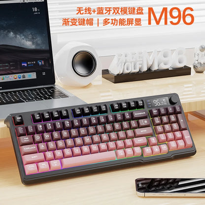 FREEWOLF M96 Wireless Dual-Mode Keyboard with Intelligent Screen,2000mAh Battery & PBT Keycaps,Compatible with Multiple Systems