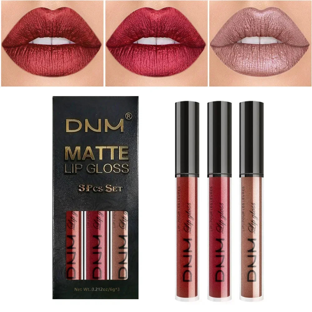 3 Colors/set Matte Velvet Lip Gloss Non-Stick Cup Waterproof Long-lasting Liquid Lipstick Cosmetic Keep 24 Hours Fashion Makeup