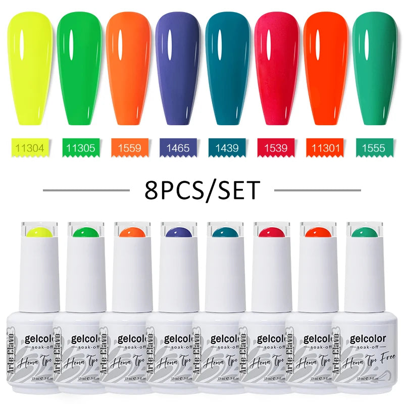 Arte Clavo 8Pcs/Set Gel Nail Polish Set 15ml Colorful Semi Permanent For Manicure Varnish Soak Off UV LED Nail Art Gel Kits