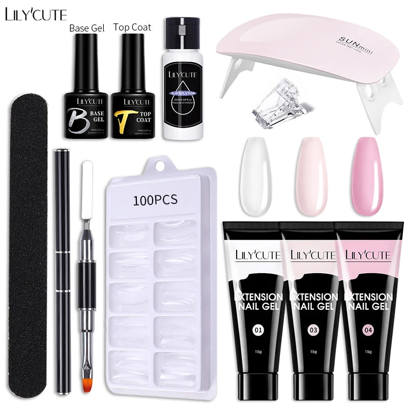 LILYCUTE Nail Gel Set 6W LED Lamp Full Manicure Set Vernis Semi Permanent Quick Extension Nail Kit Gel Set For Nails Tool Kit