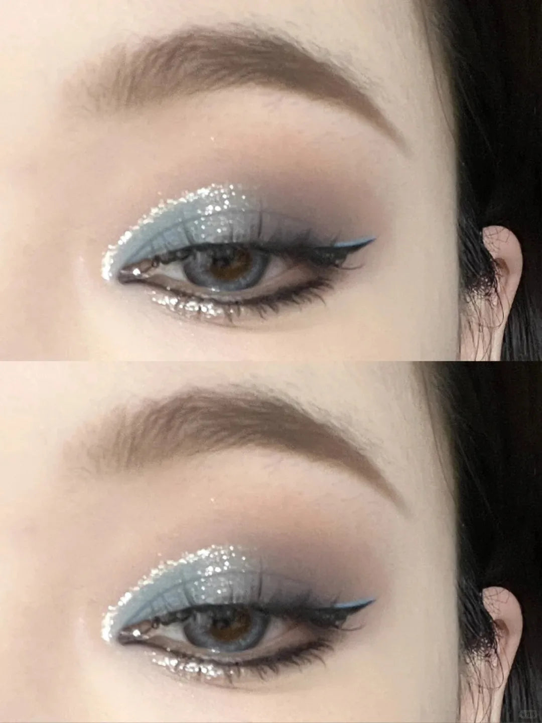 Chameleon Gradient Eyeshadow Palette Glitter Smokey Silver Blue Highlighter Metallic Pearlescent Eyes Makeup Lasting Brightening