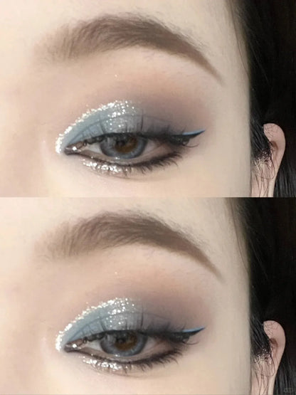 Chameleon Gradient Eyeshadow Palette Glitter Smokey Silver Blue Highlighter Metallic Pearlescent Eyes Makeup Lasting Brightening