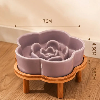 Ceramic Slow Food Bowl Anti-choking Cat Feeding Basin To Prevent Black Chin Small Dog Cat Neck Guard Wooden Frame Slow Food Bowl