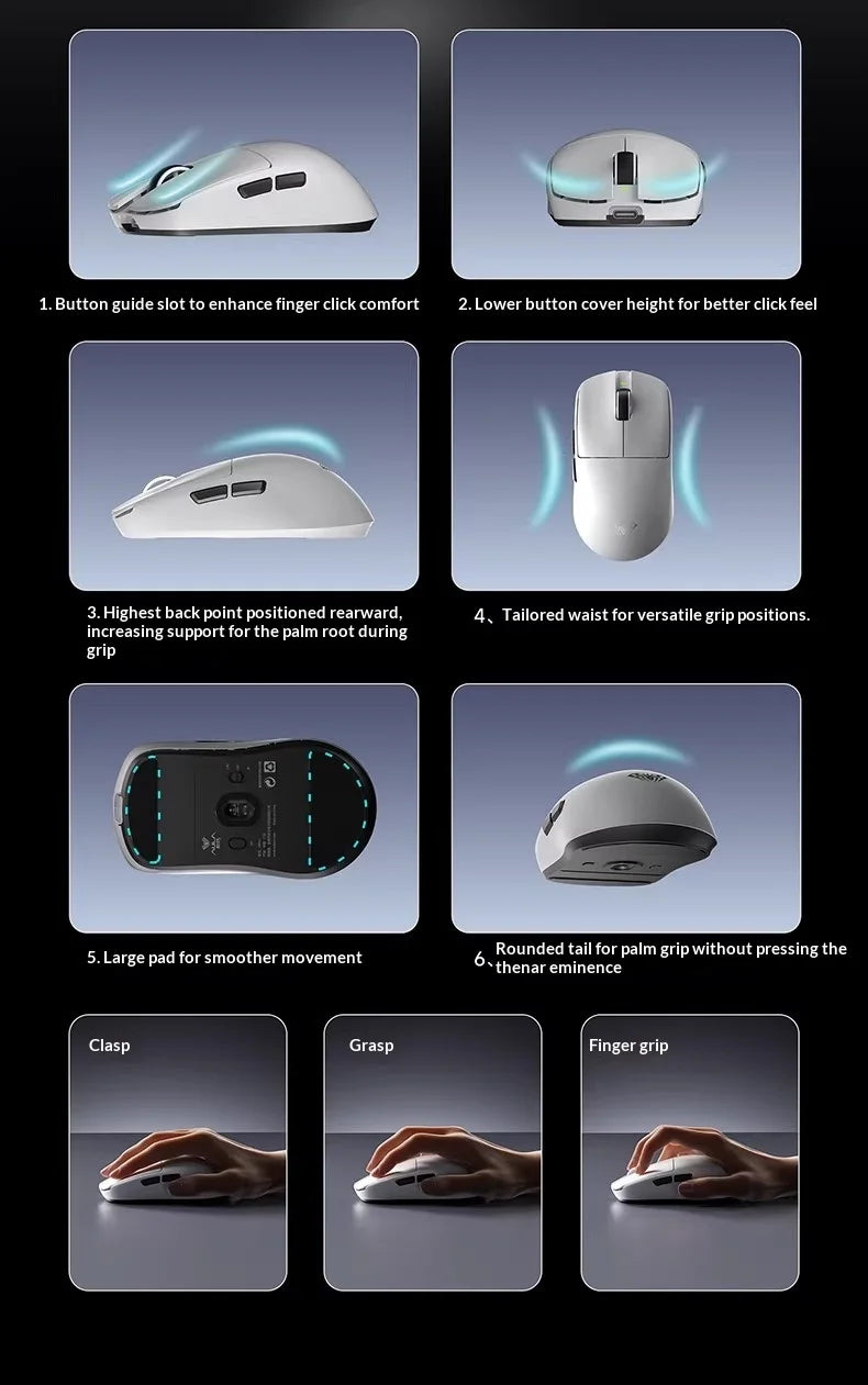 AULA X9 Max Ultra Gaming Mouse Wireless Tri Mode Lightweight Dual 8KHz 500mAh PAW3950 Ergonomic Esports Mouse Gaming Accessories