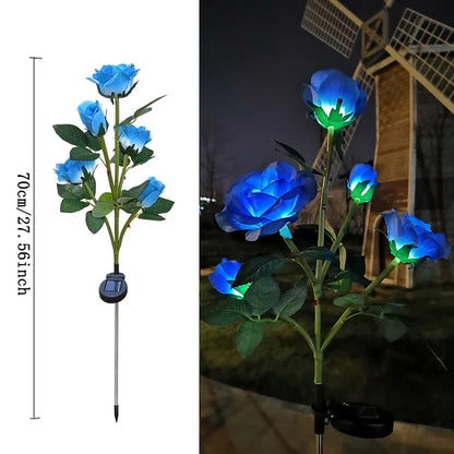 5 Heads Rose Lawn Lamp Solar Lights Outdoor Decorative Solar Garden Lights for Yard Patio Garden Wedding Decor Fairy Lights