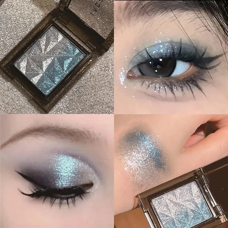 Chameleon Gradient Eyeshadow Palette Glitter Smokey Silver Blue Highlighter Metallic Pearlescent Eyes Makeup Lasting Brightening