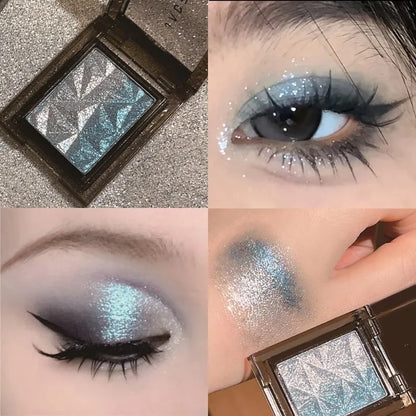 Chameleon Gradient Eyeshadow Palette Glitter Smokey Silver Blue Highlighter Metallic Pearlescent Eyes Makeup Lasting Brightening