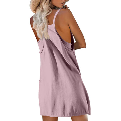 Women's Tennis Dress Solid Color Pocket Sexy Suspender Fake Two-piece Loose Breathable Comfortable Sports Dress