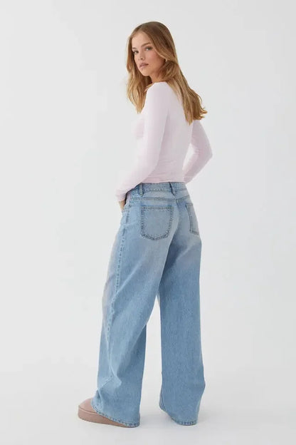 Vintage Distressed Straight-Leg High-Waisted Washing Jeans Loose-Fit Draped Versatile European And American Style Denim Pants
