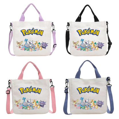 Anime Pokemon Pikachu Canvas Shoulder Bag Cute Cartoon Pattern Print Handbag Boys Girls Leisure Crossbody Bag Birthday Gift