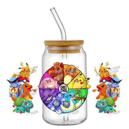 26 New cute Styles Cartoon Pokemon Friends 16oz UV DTF 3D Phone Sticker Decals Wraps Glass Can Cups Creative Craft DIY Gifts