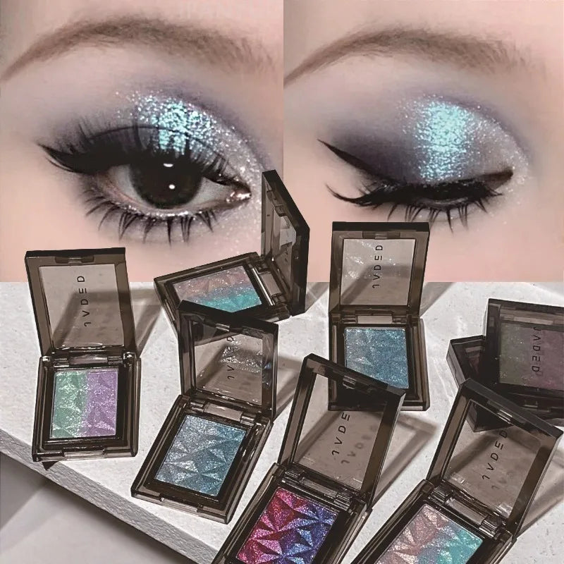 Chameleon Gradient Eyeshadow Palette Glitter Smokey Silver Blue Highlighter Metallic Pearlescent Eyes Makeup Lasting Brightening
