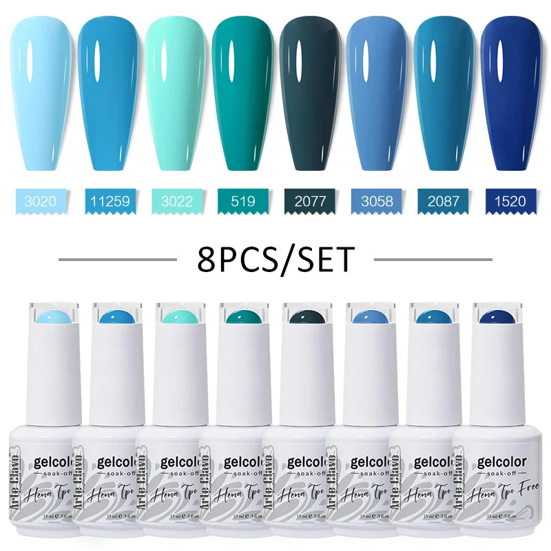 Arte Clavo 8Pcs/Set Gel Nail Polish Set 15ml Colorful Semi Permanent For Manicure Varnish Soak Off UV LED Nail Art Gel Kits