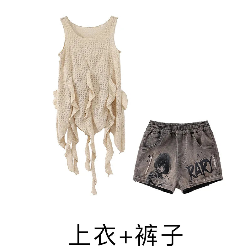 Girls Hiphop Group Jazz Dance Performance Clothes Loose Short Sleeve Top Pants Street Dance Costumes Wear