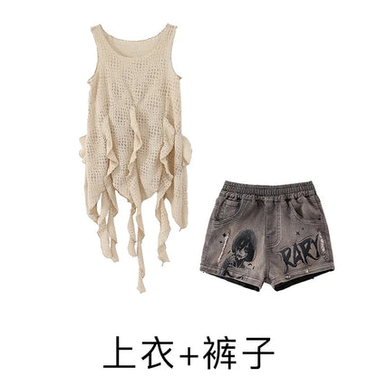 Girls Hiphop Group Jazz Dance Performance Clothes Loose Short Sleeve Top Pants Street Dance Costumes Wear
