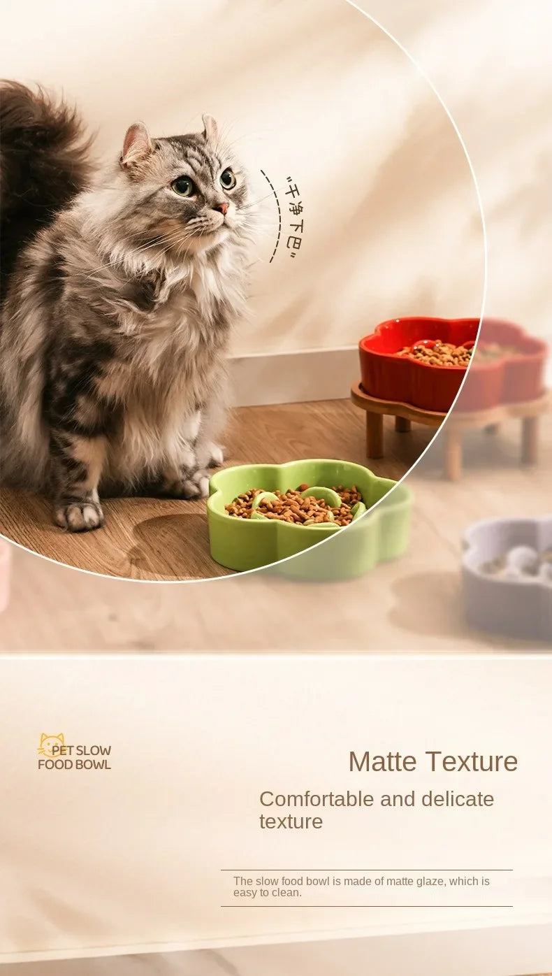 Ceramic Slow Food Bowl Anti-choking Cat Feeding Basin To Prevent Black Chin Small Dog Cat Neck Guard Wooden Frame Slow Food Bowl