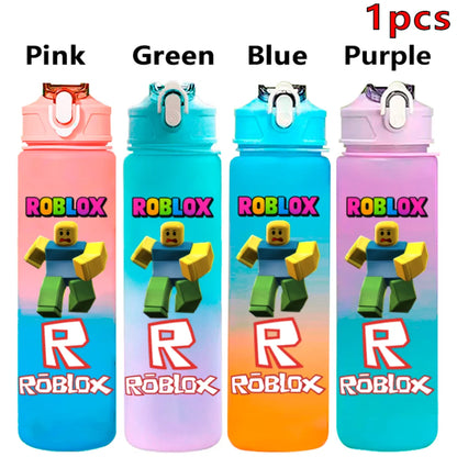750ml Roblox Cartoon Large Capacity Gradient Color Straw Bottle Camping Drinking Tools Student Game Periphery Plastic Sports Cup