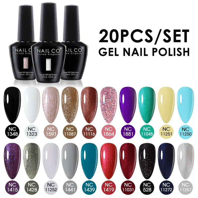 NAILCO 15ml Gel Nail Polish Set 30pcs/Lot Gel Polish Nail Soak Off UV LED Semi-Permanent Varnishes Nail Art Salon Free Shipping