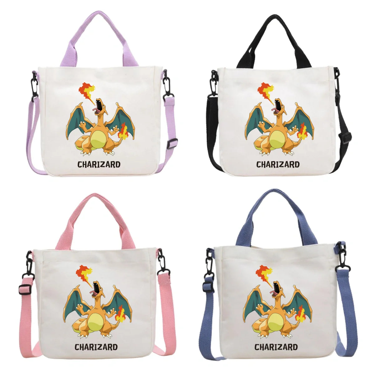 Anime Pokemon Pikachu Canvas Shoulder Bag Cute Cartoon Pattern Print Handbag Boys Girls Leisure Crossbody Bag Birthday Gift