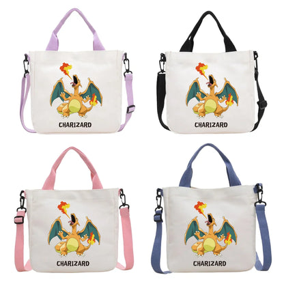 Anime Pokemon Pikachu Canvas Shoulder Bag Cute Cartoon Pattern Print Handbag Boys Girls Leisure Crossbody Bag Birthday Gift