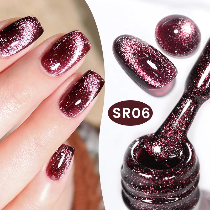 BORN PRETTY Sparkling Glass Bead Cat Magnetic Gel Nail Polish Flash White Spar Red Color Semi Permanent Soak Off UV Gel Varnish