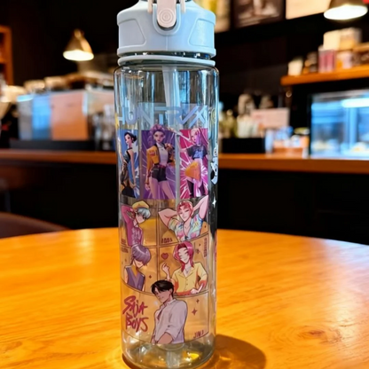 KPop Demon Hunters Gradient Water Bottles 750ml High-capacity Drinking Straw Cup Portable Girl Outdoor Bottles Office School