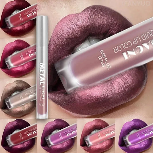 12 Colors Glitter Metallic Liquid Lipstick Pearlescent Waterproof Shiny Lip Gloss Non-stick Cup Long Lasting Shimmer Lips Makeup
