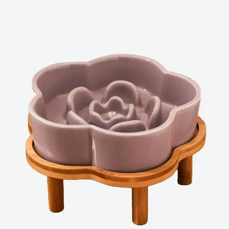 Ceramic Slow Food Bowl Anti-choking Cat Feeding Basin To Prevent Black Chin Small Dog Cat Neck Guard Wooden Frame Slow Food Bowl