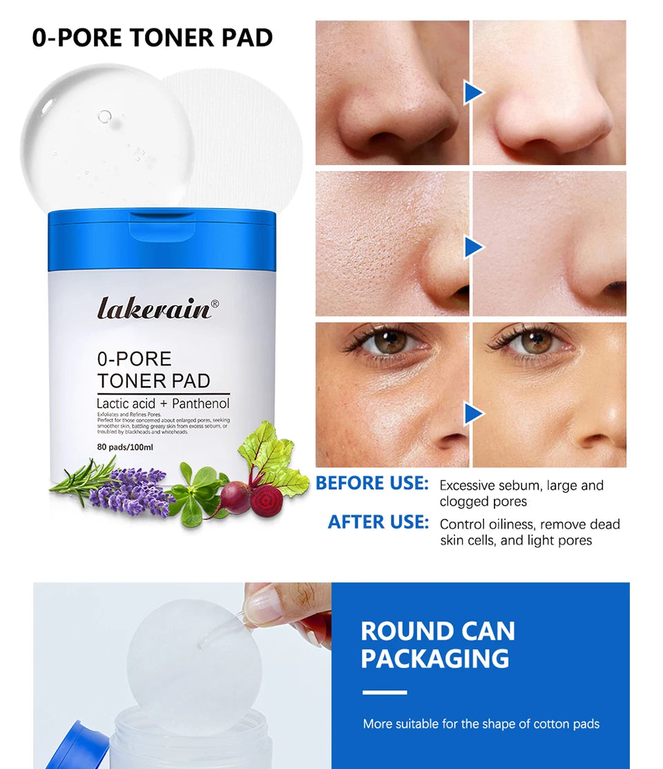 lakerain 0-PORE Toner Pads: Lactic Acid & Panthenol Exfoliating Treatment (80 Pads)