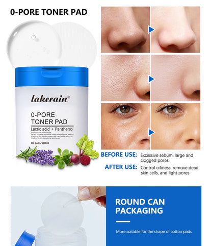 lakerain 0-PORE Toner Pads: Lactic Acid & Panthenol Exfoliating Treatment (80 Pads)
