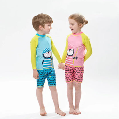 Kids' Long Sleeve Swimsuit Set: 2-Piece Rash Guard & Shorts for Toddlers and Children