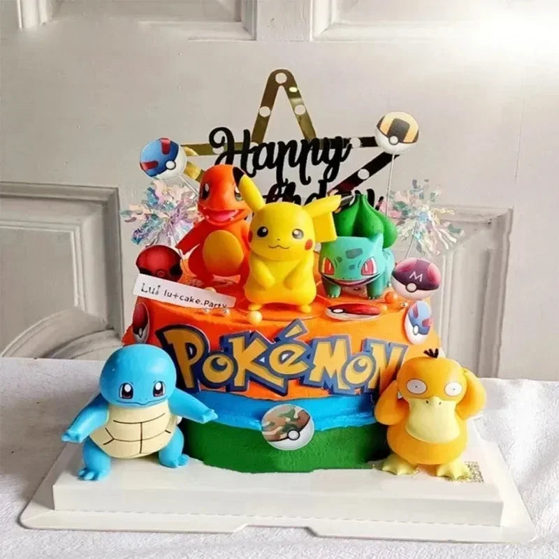 13PCS/SET Pikachu Cake Topper Decoration Boy Girl Happy Birthday Cute Poke Boll Vinyl Anime Figure Cake Ornaments Bake Supplies