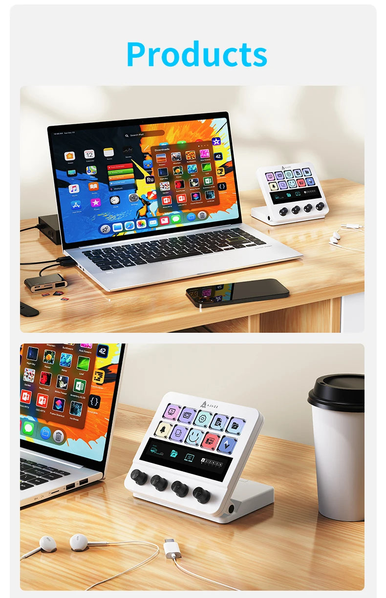 Ajazz AKP05 Mechanical Macro Keyboard Multi-Function Desktop Assistant for Office and Gaming, Easy-to-Use Multimedia Controls