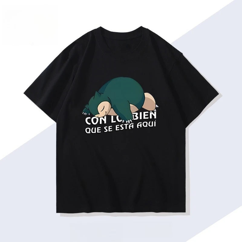 Pokémon Handheld Game Snorlax T-shirt Summer New Men's and Women's Japanese Harajuku Trend Loose Casual Short-sleeved Top