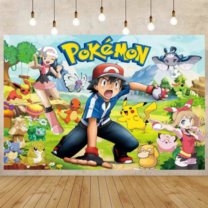 Cartoon Cute Kid Birthday Party Decorations Backdrop Pikachu Theme Photography Background Baby Shower Banner Photo Booth Props